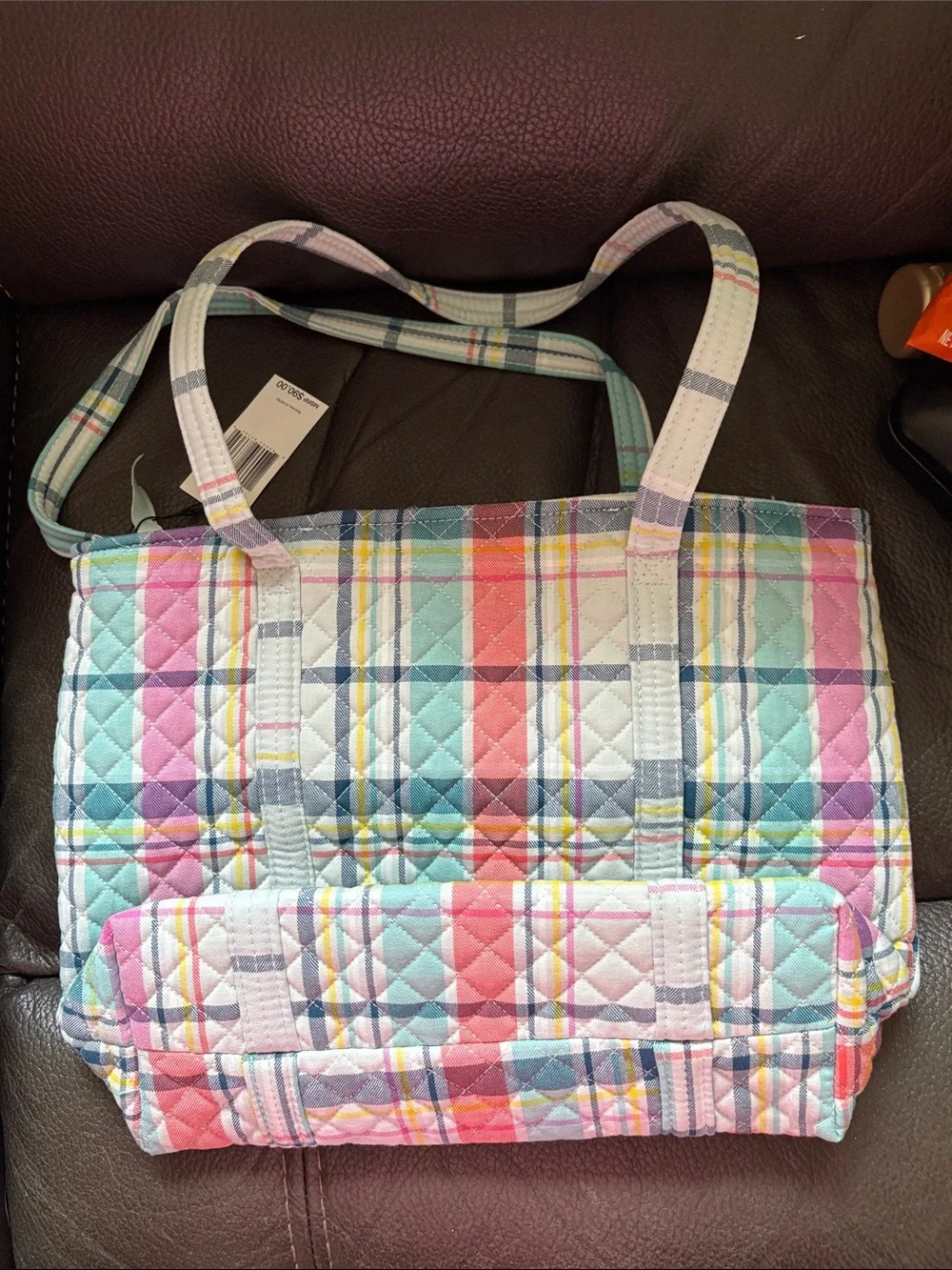 Vera Bradley small vera tote in pastel plaid